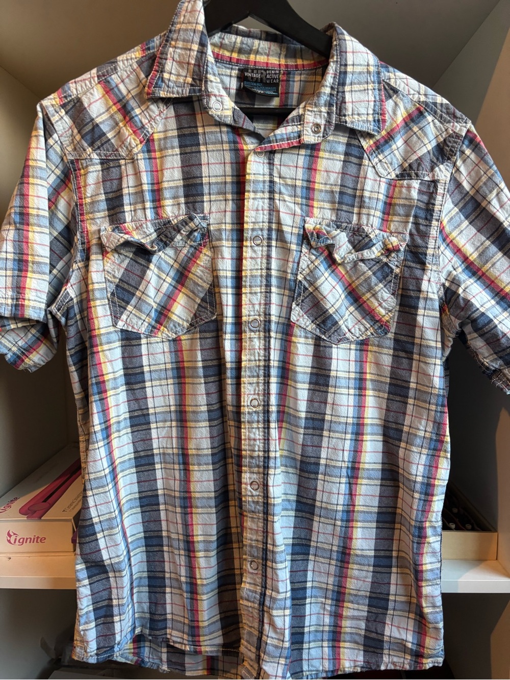 Y2k Short-Sleeve Plaid Shirt - Blue Multicolor